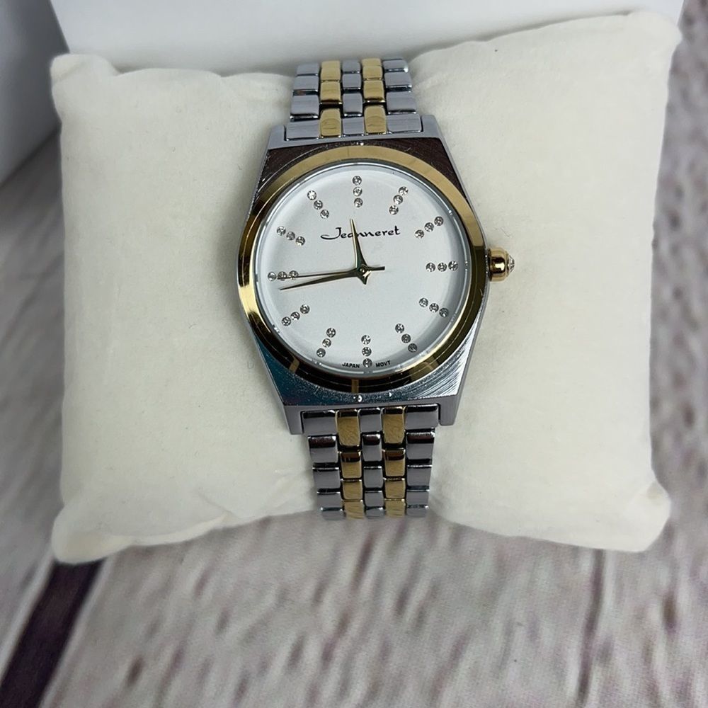 Jeanneret  34MM Case Casual  Watch w/ Crystal Hour Silver Gold Tone Band